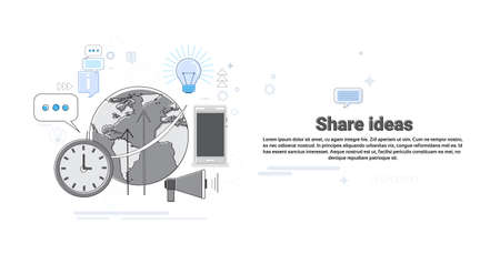 Share Idea Global Business Cooperation Concept Banner Thin Line Vector Illustrationのイラスト素材