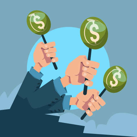 Hand Group Hold Green Money Business Funding Flat Vector Illustrationのイラスト素材