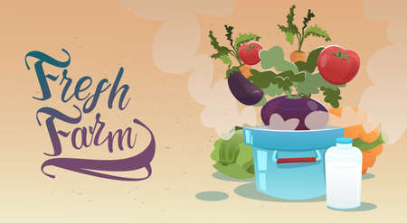 Vegetable Harvest Eco Fresh Farm Logo Flat Vector Illustrationのイラスト素材