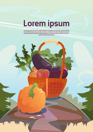 Vegetable Harvest Eco Fresh Farm Concept Flat Vector Illustrationのイラスト素材