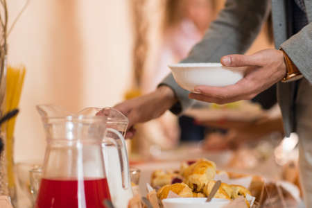 Business Man Catering Buffet Food Restaurant Table, Business Banquet At Company Event Celebration