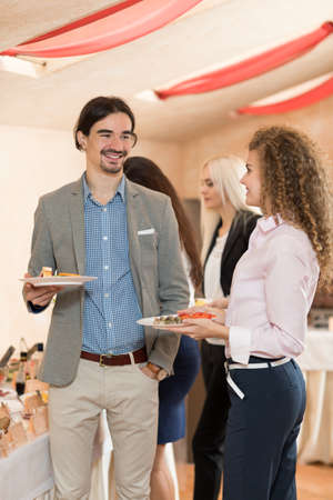 Businesspeople Group Catering Buffet Food Restaurant, Business Banquet At Company Event Celebration, People Team Communication Coffee Breakの写真素材