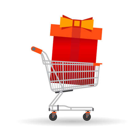 Shopping Cart With Present Box Big Sale Banner Vector Illustrationのイラスト素材