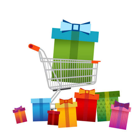Shopping Cart With Present Box Big Sale Banner Vector Illustrationのイラスト素材
