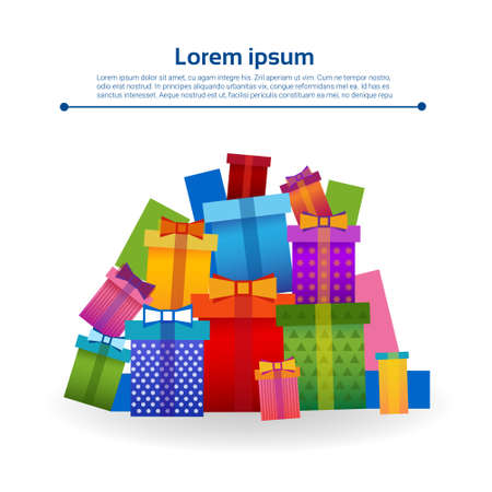 Present Colorful Gift Collection Box Set Banner Flat Vector Illustrationのイラスト素材