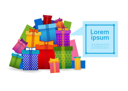 Present Colorful Gift Collection Box Set Banner Flat Vector Illustrationのイラスト素材