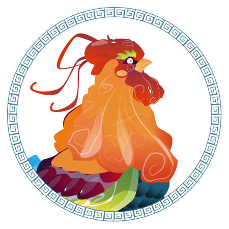 Rooster Bird Happy New Year Sign Asian Horoscope Banner Flat Vector Illustrationのイラスト素材