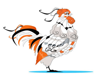 Rooster Bird Happy New Year Sign Asian Horoscope Banner Flat Vector Illustrationのイラスト素材