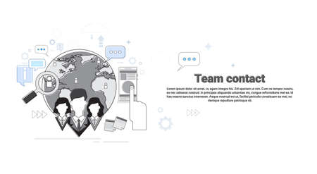 Team Contact Business Information Connection Concept Banner Thin Line Vector Illustrationのイラスト素材