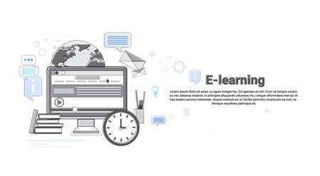 Learn Online Web Education Banner Vector Illustrationのイラスト素材