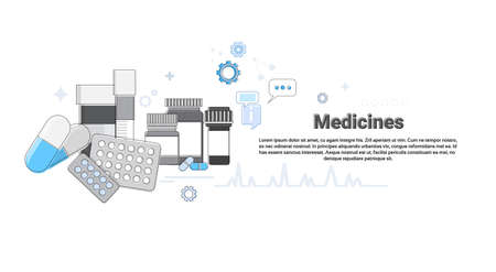 Medicines Prescription Medical Application Health Care Medicine Online Web Banner Vector Illustrationのイラスト素材
