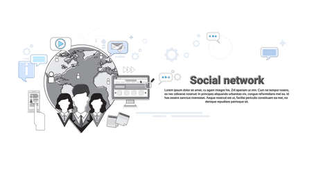 Social Media Network Internet Connection Communication Web Banner Vector Illustrationのイラスト素材