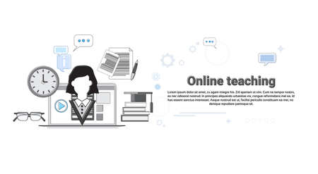 Teaching Online Web Education Banner Vector Illustrationのイラスト素材