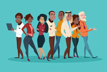 Ethnic Business People Group Meeting Mix Race Team Businesspeople Flat Vector Illustrationのイラスト素材