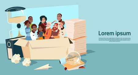 Ethnic Business People Group Meeting Mix Race Team Businesspeople Overworked Deadline Concept Flat Vector Illustrationのイラスト素材