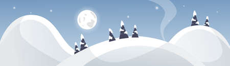 Winter Mountain Landscape White Snow Banner Flat Vector Illustrationのイラスト素材