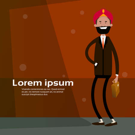 Arab Business Man Wear Suit Hold Suitcase Muslim Businessman Flat Vector Illustrationのイラスト素材