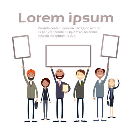 Ethnic Business People Group Full Length Mix Race Businessman And Businesswoman Team Flat Vector Illustrationのイラスト素材