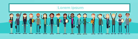 Ethnic Business People Group Full Length Mix Race Businessman And Businesswoman Team Flat Vector Illustrationのイラスト素材