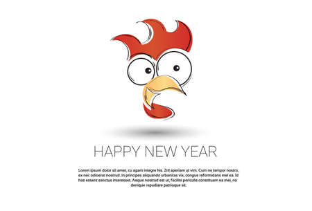 Happy New 2017 Year Rooster Bird Sign Asian Horoscope Flat Vector Illustrationのイラスト素材