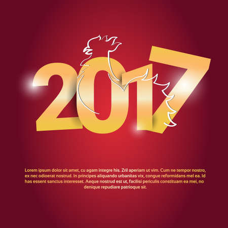 Happy New 2017 Year Rooster Bird Sign Asian Horoscope Flat Vector Illustration