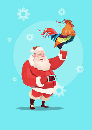 Happy New 2017 Year Rooster With Santa Clause Asian Horoscope Symbol Flat Vector Illustrationのイラスト素材