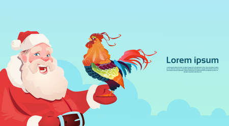 Happy New 2017 Year Rooster With Santa Clause Asian Horoscope Symbol Flat Vector Illustrationのイラスト素材