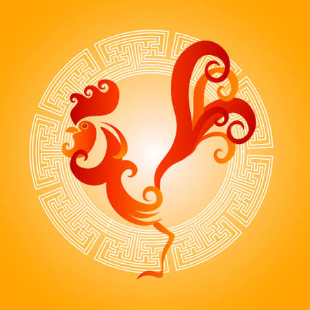 Happy New 2017 Year Rooster Bird Sign Asian Horoscope Flat Vector Illustrationのイラスト素材