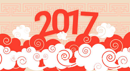 Happy New 2017 Year Chinese Asian Traditional Decoration Banner Flat Vector Illustrationのイラスト素材