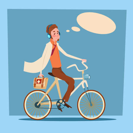 Medical Doctor Man Practitioner Ride Bicycle First Aid Flat Design Vector Illustrationのイラスト素材