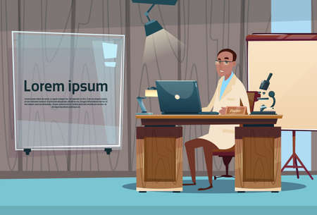 Doctor Professor Office Clinic Interior Workplace Hospital Medicine Care Flat Vector Illustrationのイラスト素材