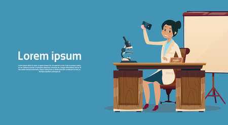 Doctor Woman Office Clinic Interior Workplace Hospital Medicine Care Flat Vector Illustrationのイラスト素材