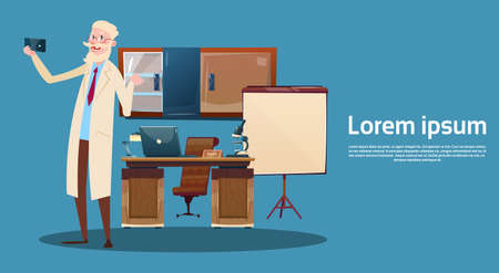 Doctor Professor Office Clinic Interior Workplace Hospital Medicine Care Flat Vector Illustrationのイラスト素材