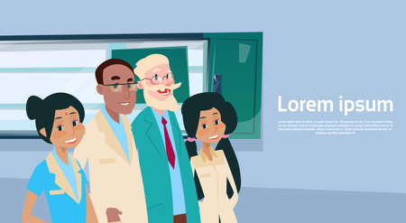 Group Medial Doctors Team Hospital Cabinet Interior Flat Vector Illustrationのイラスト素材