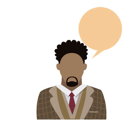 Profile Icon African American Male Avatar Man Beard Portrait Casual Person Silhouette Face Chat Bubble Flat Vector Illustrationのイラスト素材