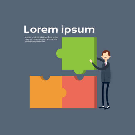 Business Man Match Puzzle Solution Concept Flat Vector Illustrationのイラスト素材