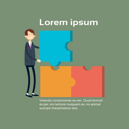 Business Man Match Puzzle Solution Concept Flat Vector Illustrationのイラスト素材
