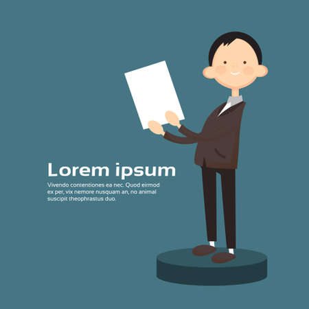 Successful Business Man Hold Contract Sign Document Flat Vector Illustrationのイラスト素材