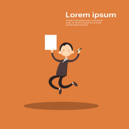 Successful Business Man Hold Contract Sign Document Flat Vector Illustrationのイラスト素材