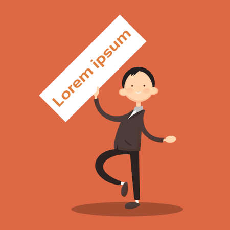 Businessman With White Board, Signboard, Showing An Empty Copy Space Flat Vector Illustrationのイラスト素材