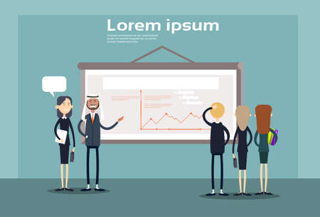 Business People Group Presentation Flip Chart Finance, Businesspeople Team Training Conference Meeting Flat Vector Illustrationのイラスト素材