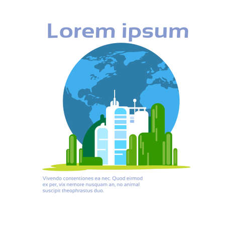 Abstract Factory Production Environment Ecology Infographic With Copy Space Flat Vector Illustrationのイラスト素材