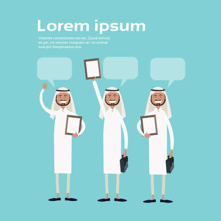 Successful Arab Business People Group Hold Contract Sign Document Flat Vector Illustrationのイラスト素材