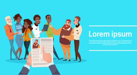 Hand Hold Man Resume Curriculum Vitae Recruitment Candidate Job Position CV Profile Interview Vector Illustrationのイラスト素材