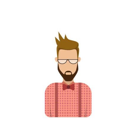 Profile Icon Male Avatar Man, Hipster Cartoon Guy Beard Portrait, Casual Person Silhouette Face Flat Vector Illustrationのイラスト素材