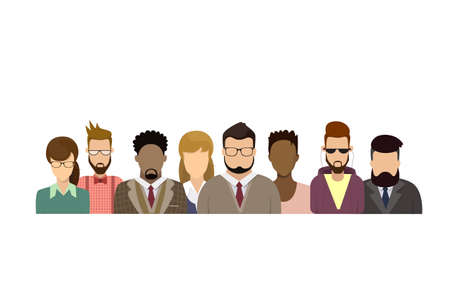 Profile Icon Male And Female Avatar, Woman Man Cartoon Portrait, Mix Race Person Silhouette Face Flat Vector Illustrationのイラスト素材