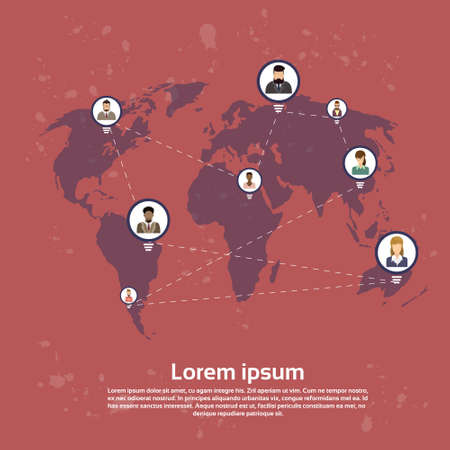 Social Media Communication World Map Concept Internet Network Connection People Flat Vector Illustrationのイラスト素材