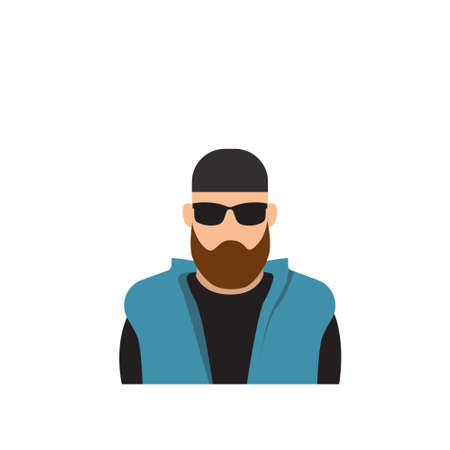 Profile Icon Male Avatar Man, Hipster Cartoon Guy Beard Portrait, Casual Person Silhouette Face Flat Vector Illustrationのイラスト素材