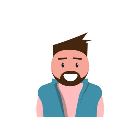 Profile Icon Male Avatar Man, Hipster Cartoon Guy Beard Portrait, Casual Person Flat Vector Illustrationのイラスト素材