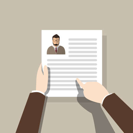Curriculum Vitae Recruitment Candidate Job Position, Hands Hold CV Profile Hire Interview Vector Illustrationのイラスト素材